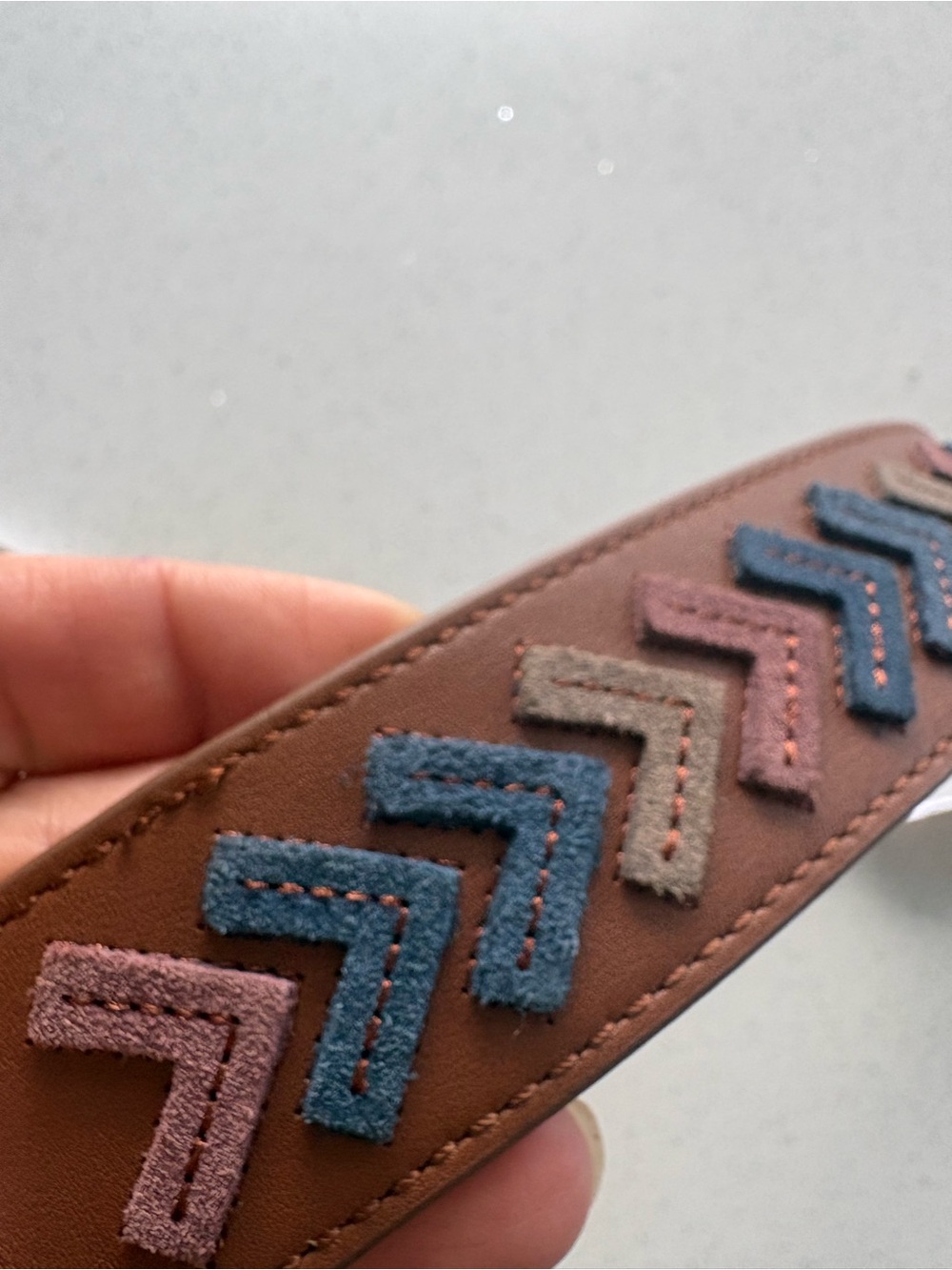 Leather purse Strap with Chevron Suede Accents - Brown - Picture 2 of 4